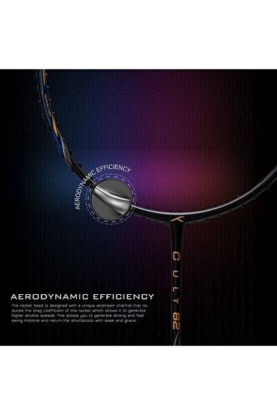 Hundred مضرب تنس الريشة Cult 82 المصنوع من ألياف الكربون بدون أوتار | أسود | 82 جرام | أقصى شد 32 رطل | غطاء كامل