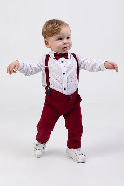 BİGÜMEX Striped Patterned Salopet 4-Piece Boy's Bodysuit Suit