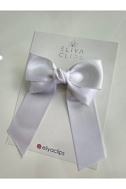 Eliya Clips مشبك بفيونكة أوتوماتيكي من الساتان الأبيض للأطفال