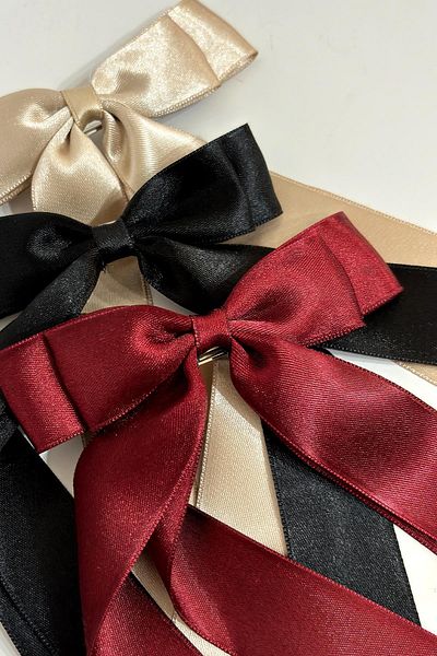 New Obsessions Double Satin Bow Ribbon Buckle Burgundy-Cream-Black 3 Pack