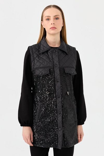 Esswaap Black Sequined Triple Pants Set