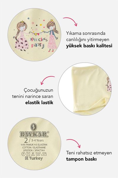 BAYKAR Boxer pentru fete din bumbac colorat imprimat Lycra Pachet 3 5656 Culoare