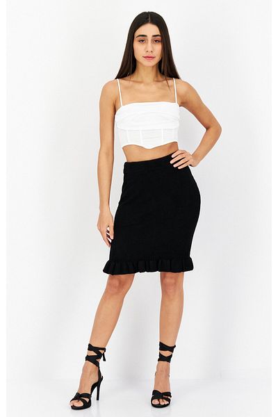 Bcbgeneration Women Textured Basic Midi Skirt, Black