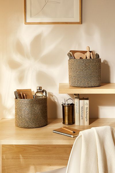 Ocean Home Textile 2-частов черен органайзер за пране и играчки за гардероб - кошница от ютено въже 26x22