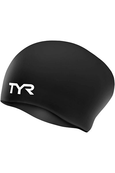 TYR Sport Long Hair Silicone Swim Cap | One Size | Black | Swimming Cap | Swim Accessories