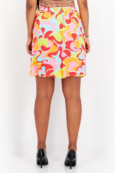 NATIVE YOUTH Women Abstract Mini Skirt, Red Combo