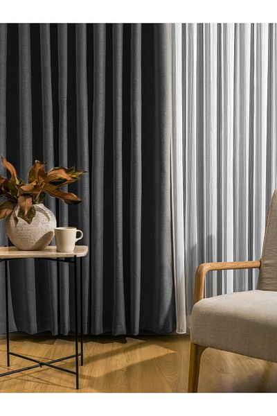 Karesi High Battery Anthracite Flex Linen Fon Curtain 1X3 18498 Single Wing