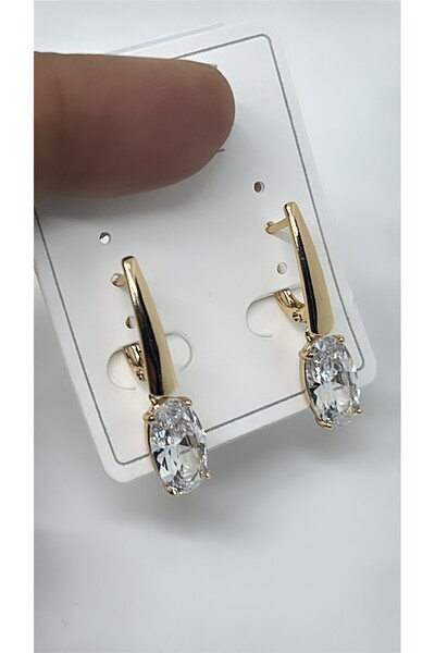 By Semra Xupıng Jewelry Kristal Zirkon Taşlı Özel Tasarım Gold Çelik Şık Küpe