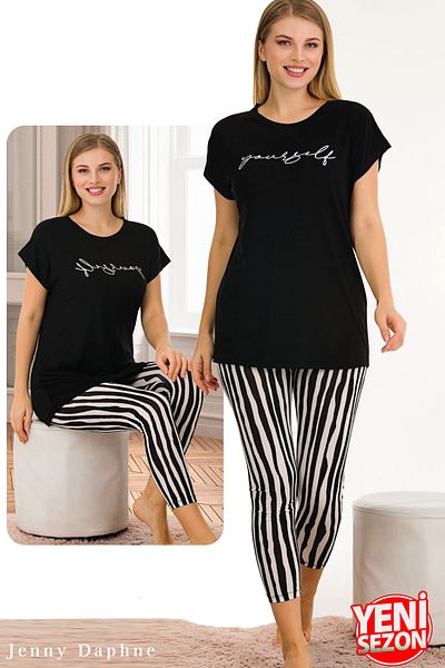 Jenny Daphne Set de pijamale capri cu mâneci scurte, cu dungi din țesătură viscoză 12054