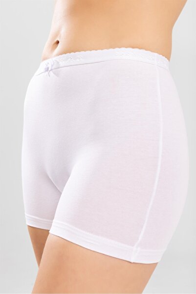 BAYKAR Kadın Pamuklu Likralı Boxer Şort Beyaz