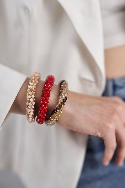 Çlk Accessories سوار خرز من حجر الكريستال الفاخر، سوار خرز كريستالي مرن