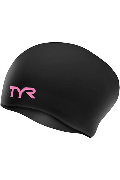 TYR Sport Long Hair Silicone Swim Cap | One Size | Black | Swimming Cap | Swim Accessories