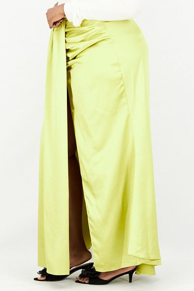 Yaura Women Plus Size Satin Maxi Skirt, Lime