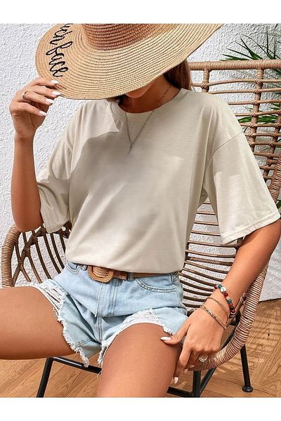 Know Γυναικείο μπλουζάκι σε μπεζ απλό Oversize