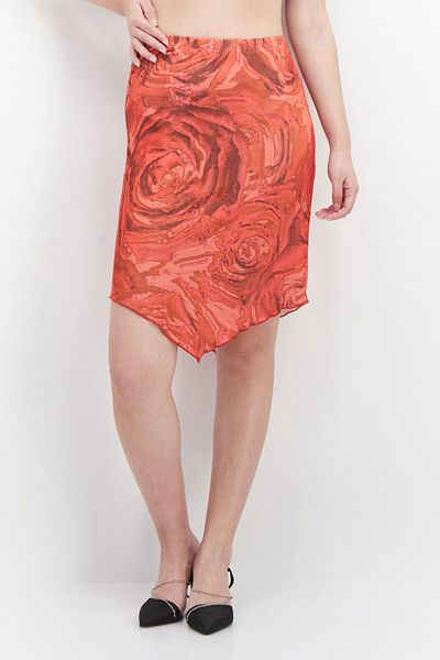Motel Women Marble Print Midi Skirts, Dark Pale Red