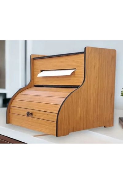 woodluck Wooden Towel Napkin Holder, with Storage Eyes, Top Shelf Slider Cover Bread Bowl Bamboo