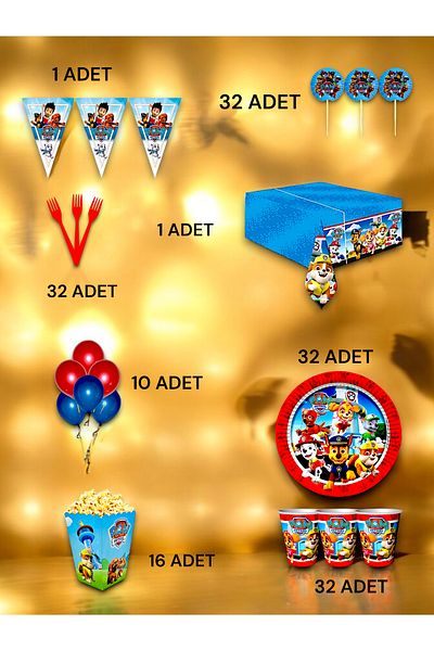 VibeHome Paw Patrol Themed Luxury Set for 32 - Birthday Party and Fun Events