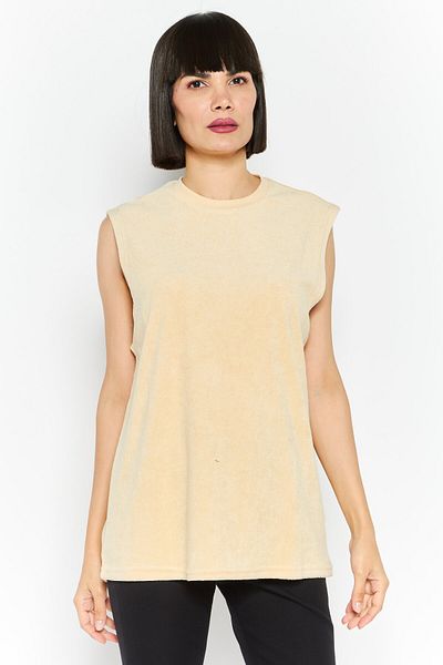 4th & Reckless Women Crew Neck Sleeveless Textured Tank Top, Beige