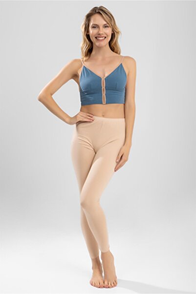 BAYKAR Kadın Pamuklu Uzun Penye Tayt Içlik Ten Rengi