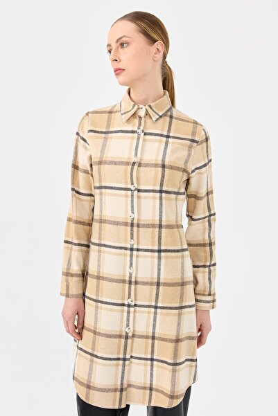 Esswaap Ekose Desenli Country Tunik  Camel