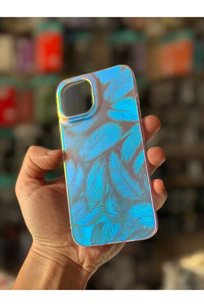 HyperAge Iphone 13 & 14 Kılıf Yaprak Hologram Her Açıda Renk Geçişli Parlak Arkası Sert Lüks Kapak