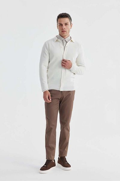 Jakamen Πλεκτό με γιακά πόλο με μάλλινο κουμπί Ecru Slim Fit