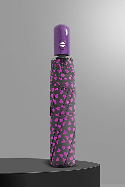 Nilu Moda 8 TELLİ KALP DESENLİ FULL OTOMATİK ŞEMSİYE