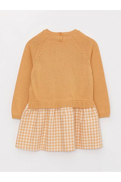 LC Waikiki Βρεφικό φόρεμα Lcw Baby Beige με λαιμόκοψη και καρό σχέδιο