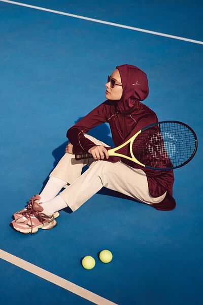 Haşema Μωβ μπλουζάκι προπόνησης Hijab - H-Per Piping, μακρυμάνικο, γιακάς με φερμουάρ, ACT-18