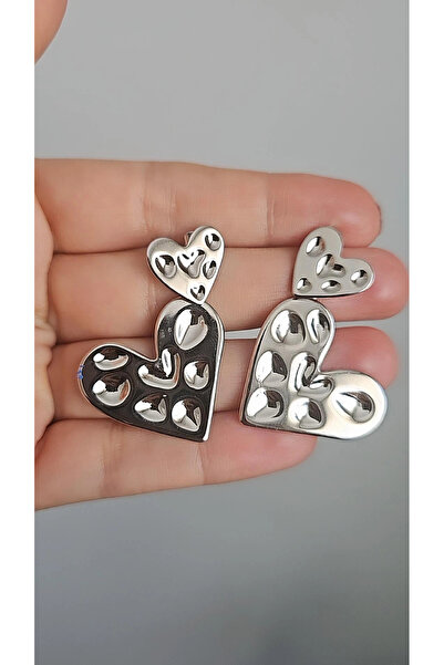 Çelik Silver İkili Kalp Küpe