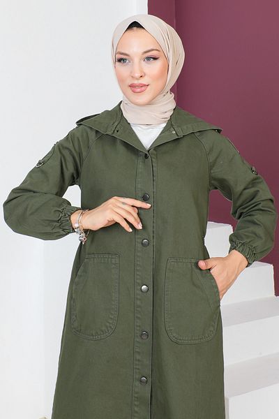 Tesettür Dünyası Jeansmütze mit verankerten Ärmeln Tsd230643 Khaki
