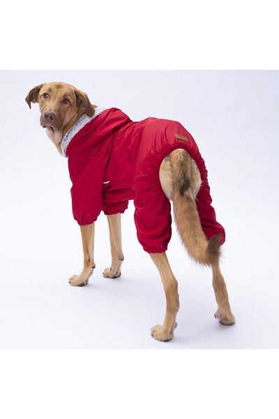 Pettrend Red Fur Medium Large Jumpsuit - Rain Coat Dog Outfit (18-40 kg)