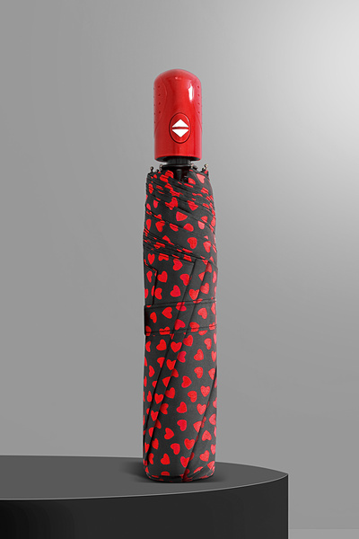 Nilu Moda 8 TELLİ KALP DESENLİ FULL OTOMATİK ŞEMSİYE