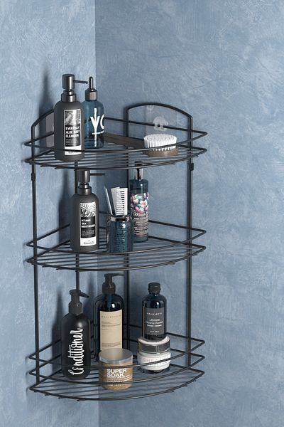 Tekno-tel TEKNOTEL 3 επιπέδων αυτοκόλλητο μπάνιο - Organizer Σαμπουάν και θήκη σαπουνιού, μαύρο ST033