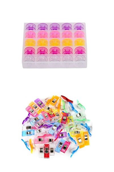 hodbehod Ev Tipi Dikiş Makinası Seti (25'li Renkli Masura Kutulu ve 10 Adet M...