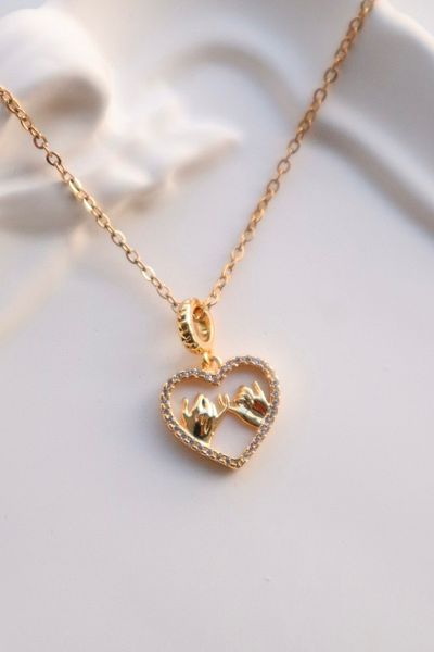 EFBUTİK Stainless Steel Gold Color Heart Friend Necklace