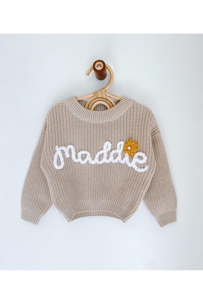 FLOWER BABY Copy - Baby Child Thessaloniki Knit Sweater Oversized Knitwear Sweater with Name Letter