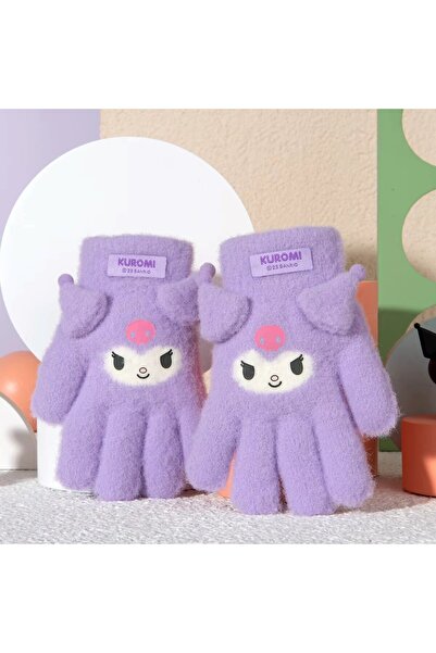 Petityu Kuromi Mor Örme Yün Kulak Detaylı 3-7 Yaş Eldiven