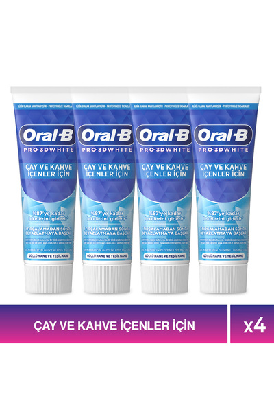 Oral-B  3D White Çay ve Kahve İçenler için Diş Macunu 75 ml x 4
