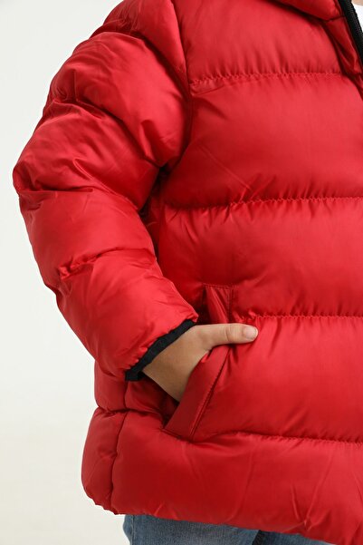 Outriverkids Sport fiúk piros polár kapucnis vízálló, szélálló télikabát