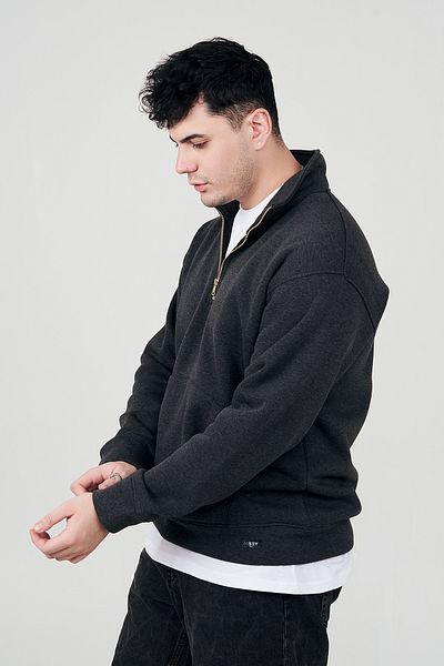 MBEY Hanorac oversize auriu cu fermoar, gri afumat