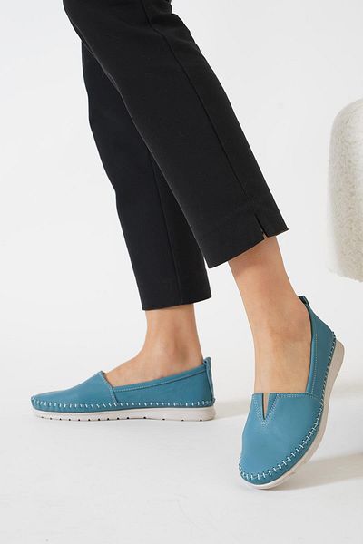 Moda Pie Pantofi de damă Kaner V Mouth din piele naturală - piele albastră denim