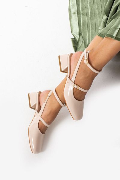 Güllü Shoes Rochie de seara bej Piele lacuita cu toc scurt - Utilizare zilnica si pentru ocazii speciale