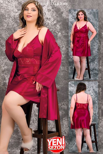 Jenny Daphne Lace Plus Size Long Nightgown and Dressing Gown Set