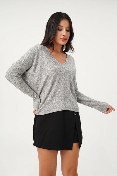 Hipo Trend Gray Loose Cut Soft Blouse