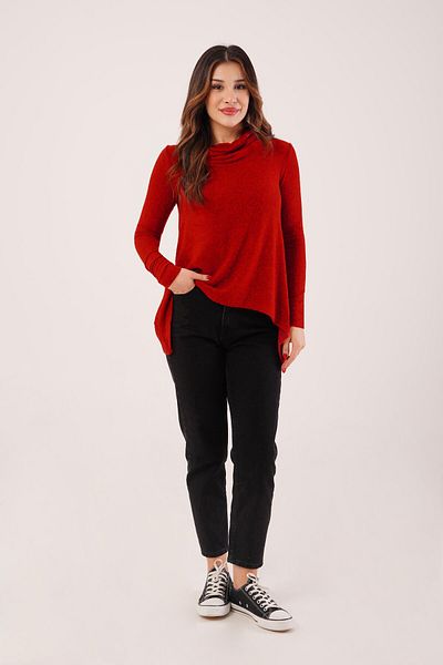 Hipo Trend Degaje Collar Soft Fabric Red Blouse