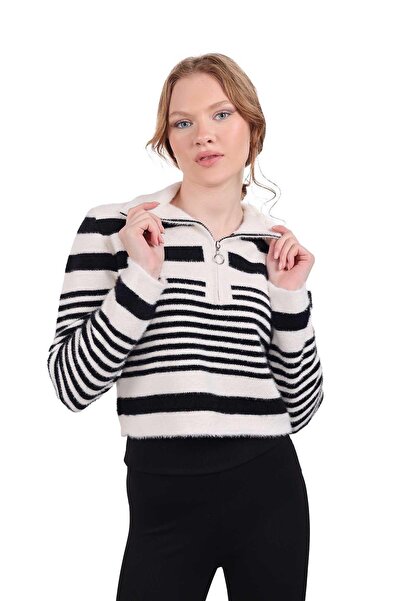 Rays Ecru Zipper Detail Soft Sweater 6619