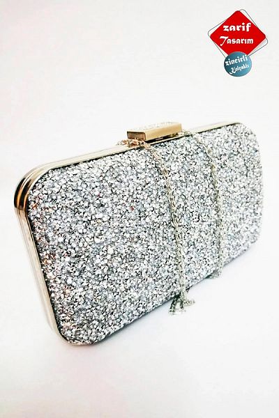 Famels Women's Special Zircon Stone Bow Silver Evening Dress Bag Chain and Armlet Set