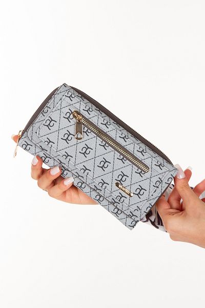 Newish Women's Vegan Leather Wallet with Gray Pattern - Stylish Fashion with Card Holder and Paper Money Compartment