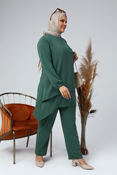 Ferace Women's Large Size Buttoned Double Hijab Tunic Set